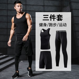 FDMM002-3 Men's Fitness Suit, Tank Top + Loose Shorts + Tight Pants for Running