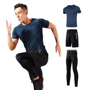 FDMM003-3 Men's Fitness Suit, T-shirt + Loose Shorts + Tight Pants for Running