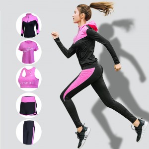 FDMF008- Women's 5pcs Sport Suits Fitness Yoga Running Athletic Tracksuits